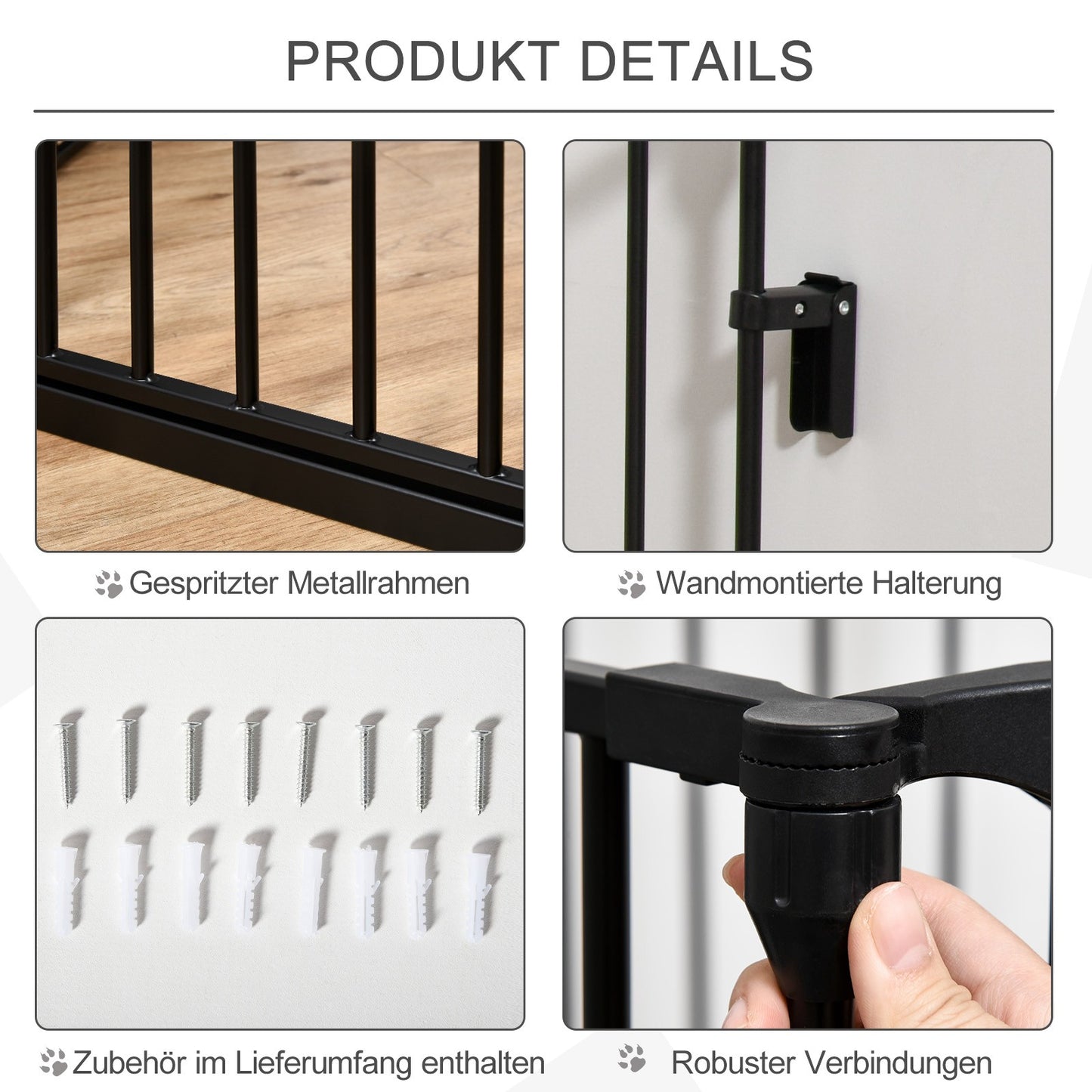 Pawhut 2 in 1 Welpenauslauf 5-TLG Klappbar Absperrgitter Hund Mit Tür, Metall
