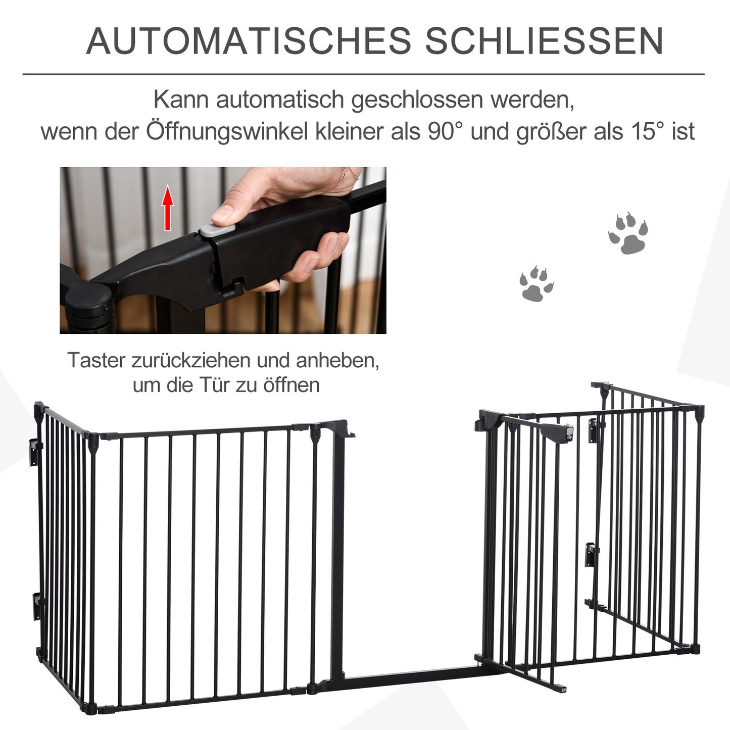 Pawhut 2 in 1 Welpenauslauf 5-TLG Klappbar Absperrgitter Hund Mit Tür, Metall