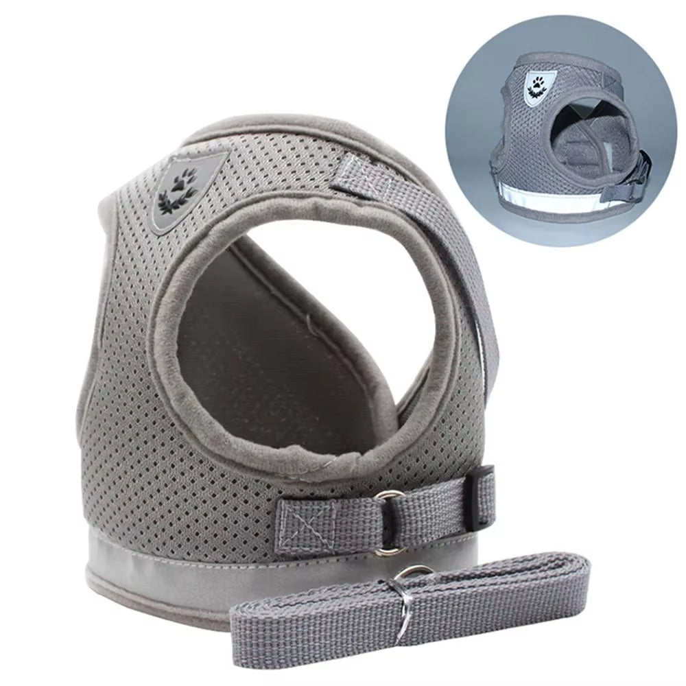 Dog Harness Lead Leash Set Adjustable Reflective Escape Proof Pet Mesh Vest Harness Puppy Dog Collar Small Dog Cat Pet Supplies