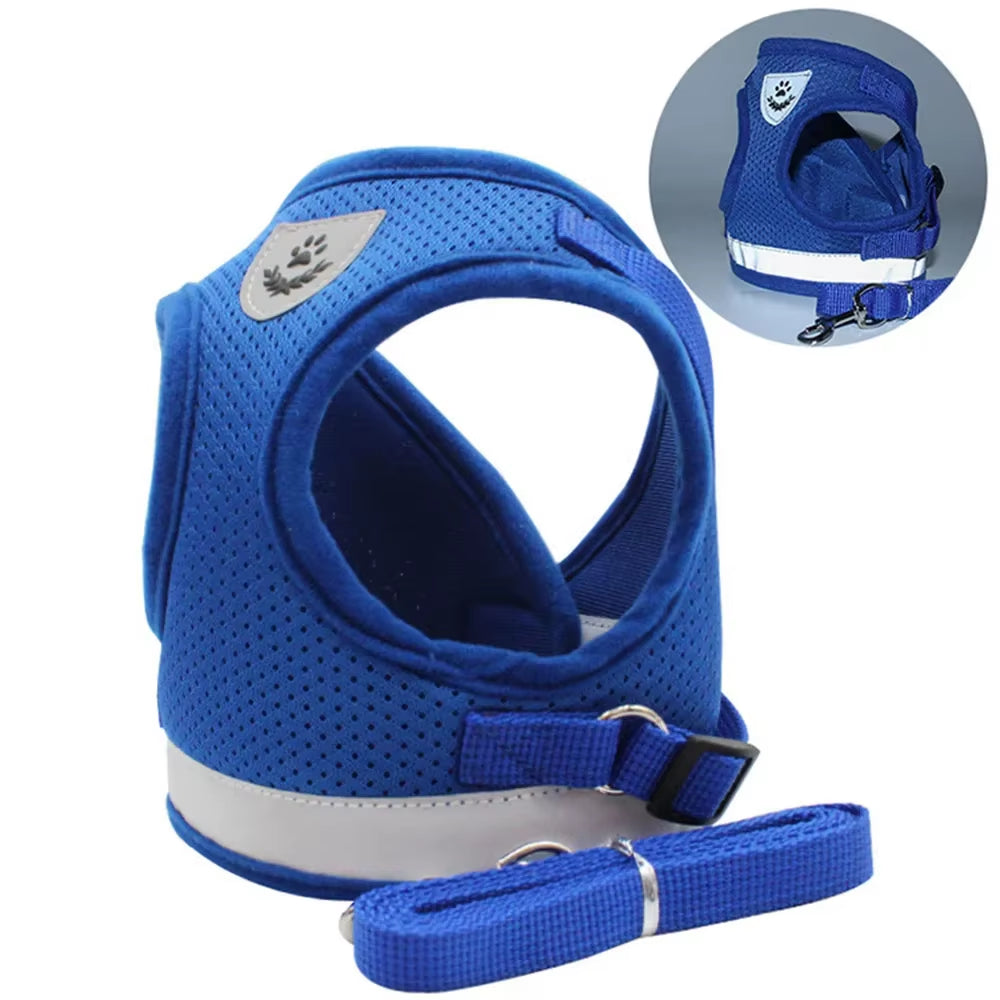 Dog Harness Lead Leash Set Adjustable Reflective Escape Proof Pet Mesh Vest Harness Puppy Dog Collar Small Dog Cat Pet Supplies
