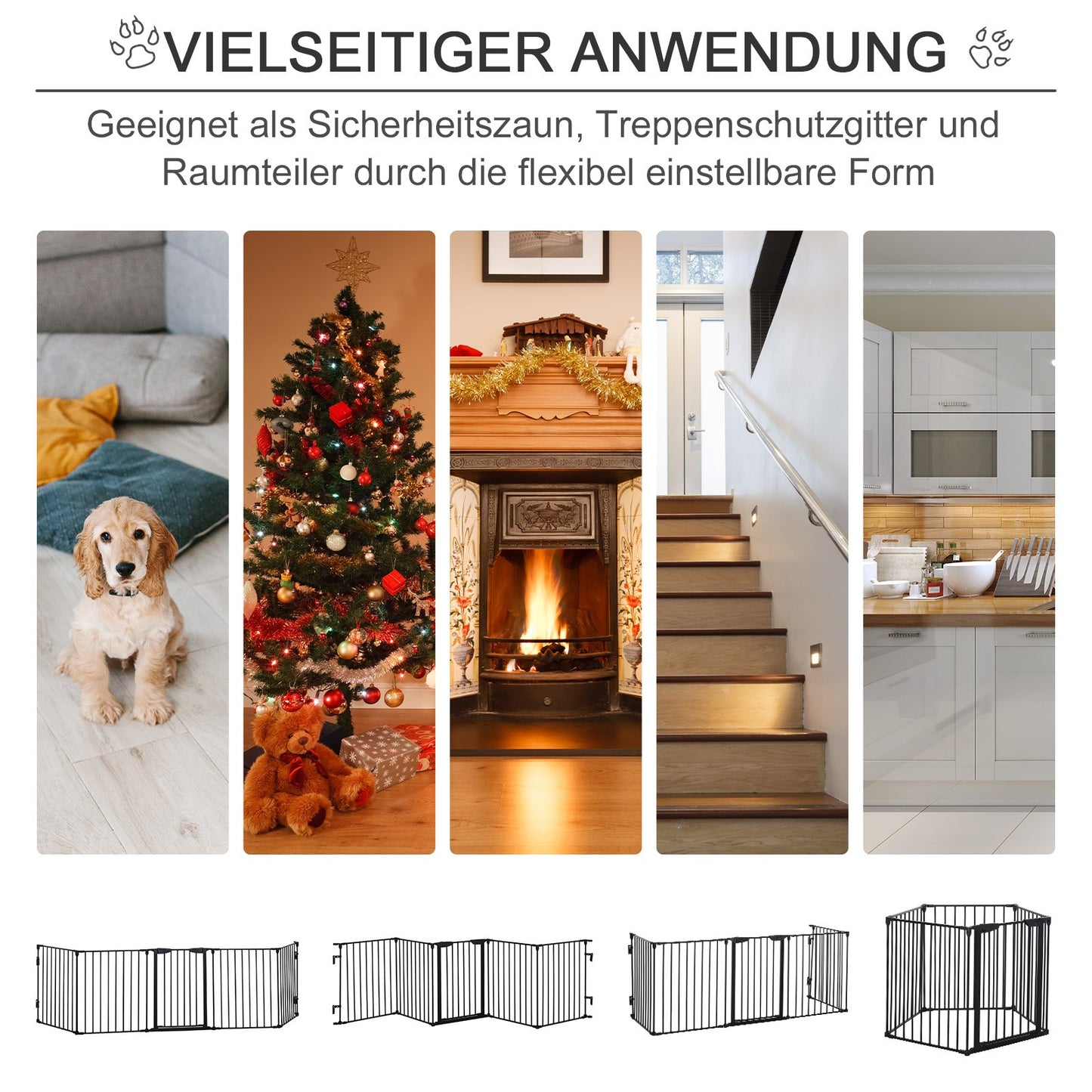 Pawhut 2 in 1 Welpenauslauf 5-TLG Klappbar Absperrgitter Hund Mit Tür, Metall