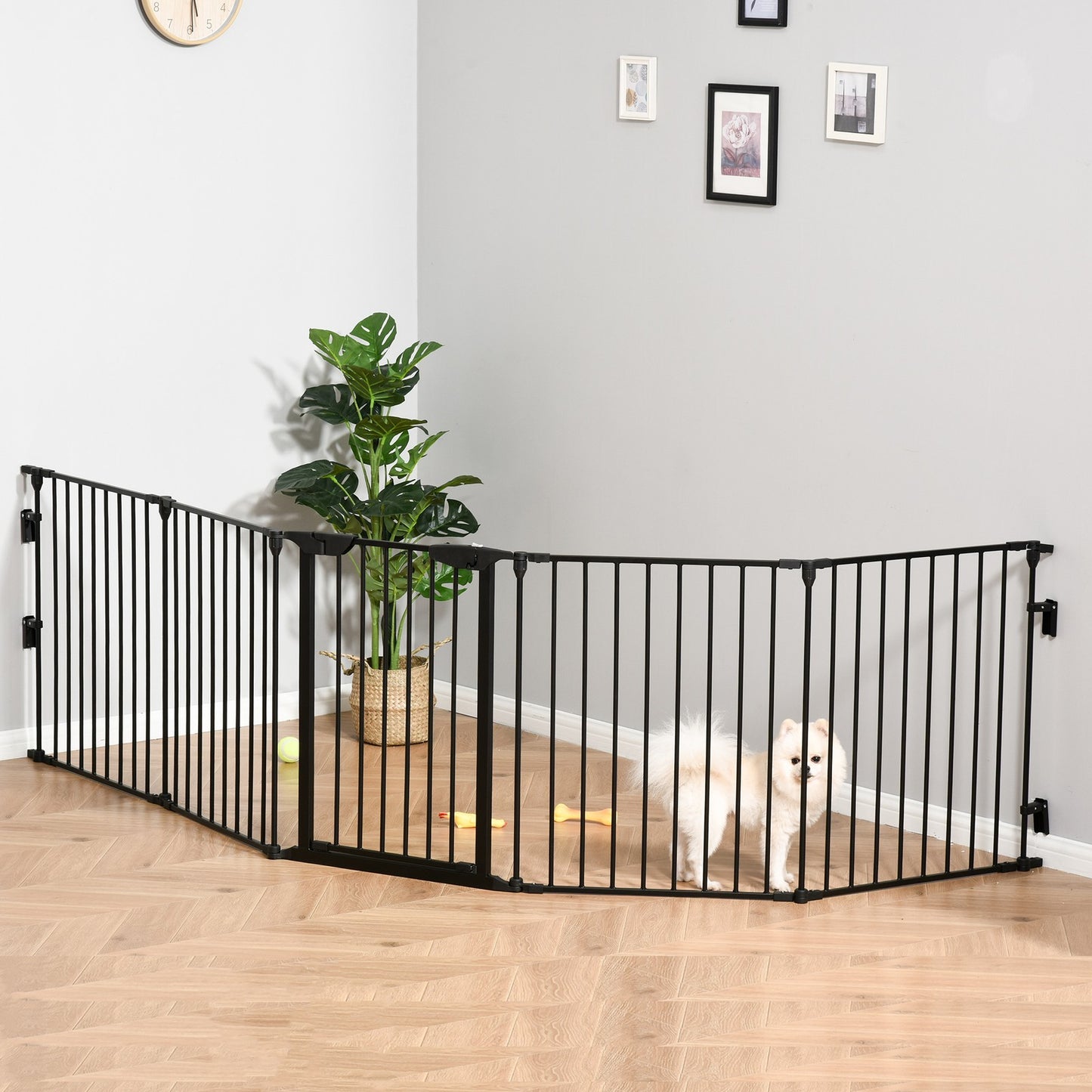 Pawhut 2 in 1 Welpenauslauf 5-TLG Klappbar Absperrgitter Hund Mit Tür, Metall