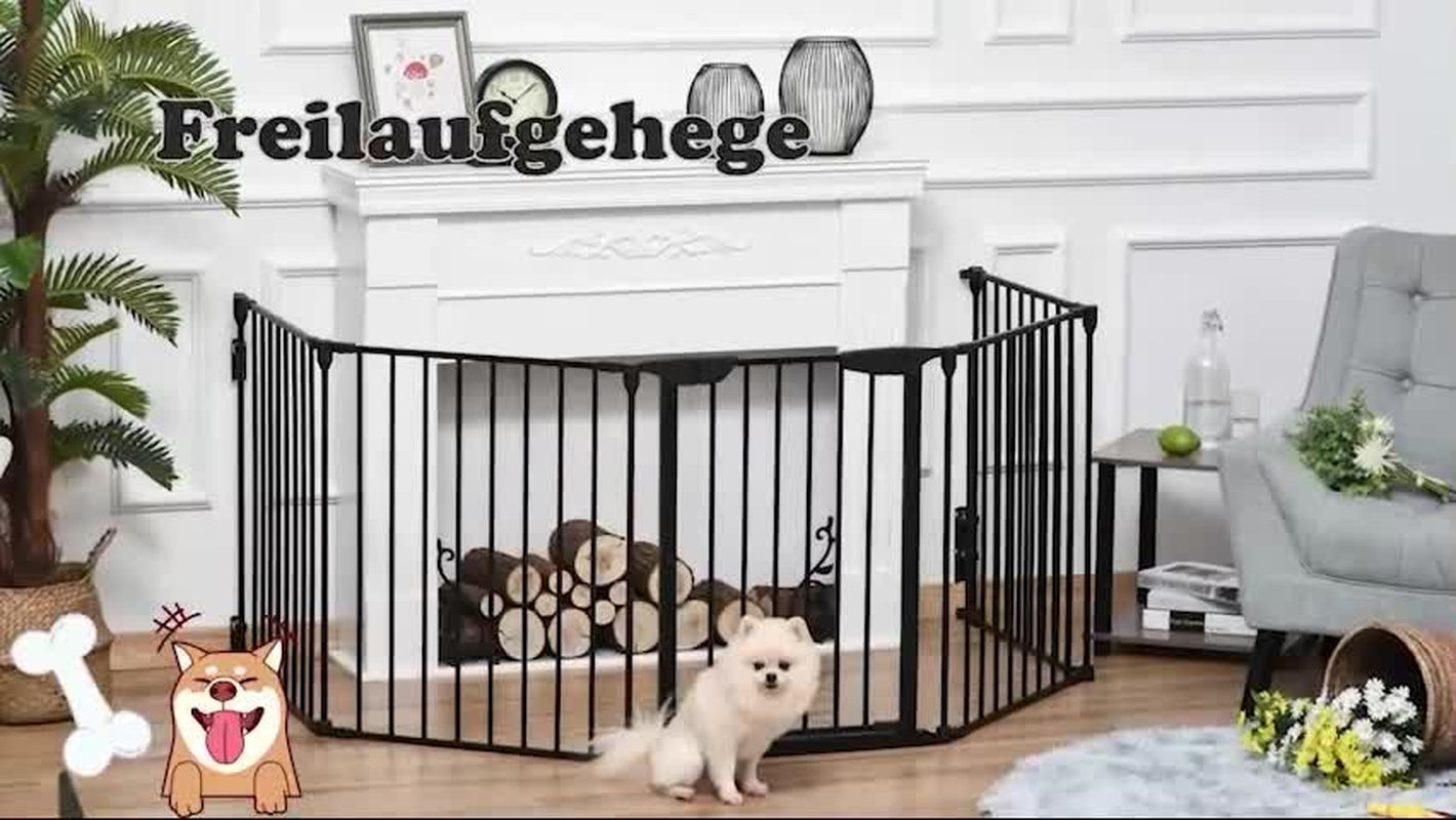 Pawhut 2 in 1 Welpenauslauf 5-TLG Klappbar Absperrgitter Hund Mit Tür, Metall