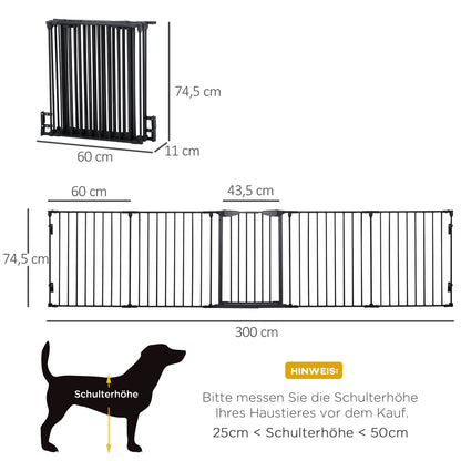 Pawhut 2 in 1 Welpenauslauf 5-TLG Klappbar Absperrgitter Hund Mit Tür, Metall