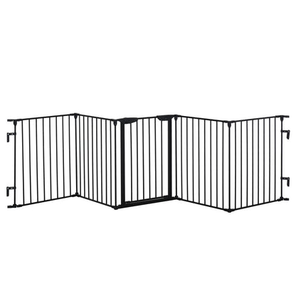 Pawhut 2 in 1 Welpenauslauf 5-TLG Klappbar Absperrgitter Hund Mit Tür, Metall