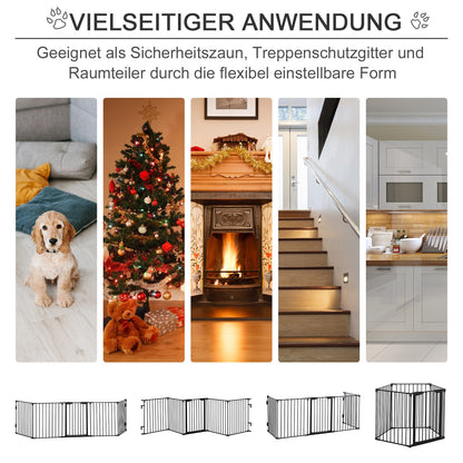 Pawhut 2 in 1 Welpenauslauf 5-TLG Klappbar Absperrgitter Hund Mit Tür, Metall