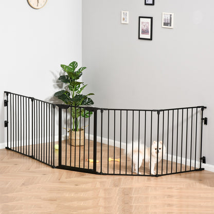 Pawhut 2 in 1 Welpenauslauf 5-TLG Klappbar Absperrgitter Hund Mit Tür, Metall