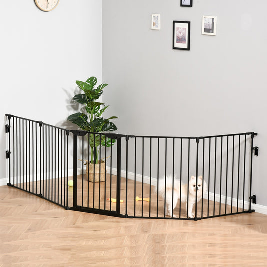 Pawhut 2 in 1 Welpenauslauf 5-TLG Klappbar Absperrgitter Hund Mit Tür, Metall
